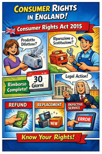 Scopri i diritti dei consumatori in Inghilterra secondo il Consumer Rights Act 2015: rimborsi, tempi e tutele legali.